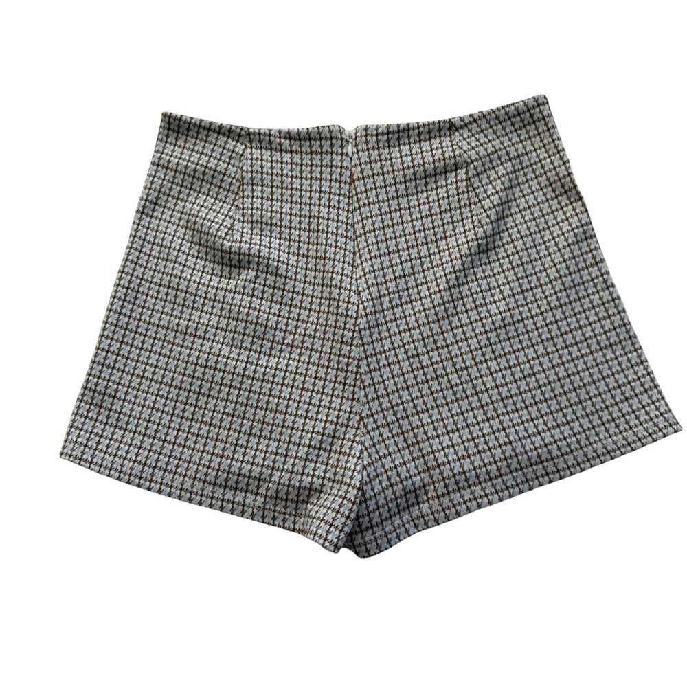 Altar'd State High Waist 90s Preppy Plaid Shorts Navy Blue and Brown - Picture 2 of 4